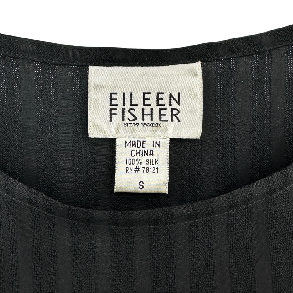 Eileen Fisher Black Striped Lightweight Sleeveless Minimal Silk Mini Dress sz S - Picture 4 of 5